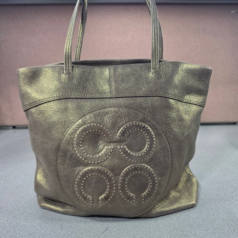 Vintage Coach Op Art Julia Metallic Pebbled Leather Tote Purse 14967
